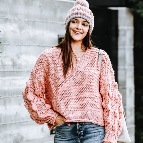 Textured Pom Pom Sleeve Sweater - Picture 3 of 4